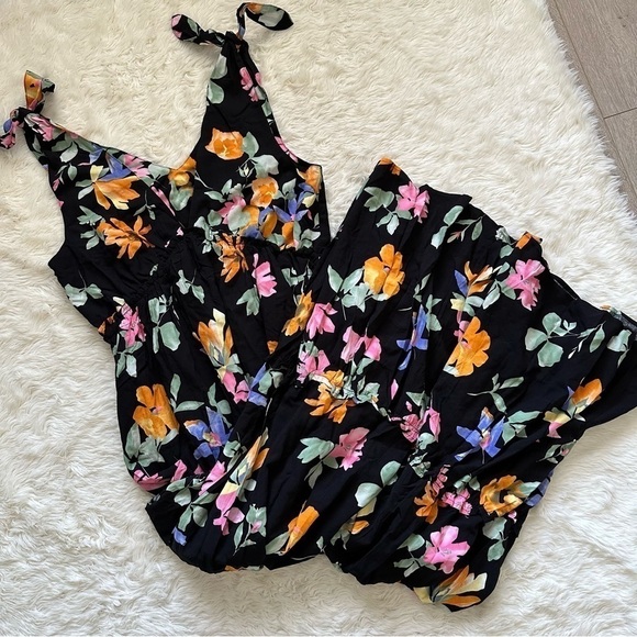 Lulus Dress Beloved Bae Tie-Strap Tiered Maxi Floral Print Black L NWT New - Picture 5 of 13